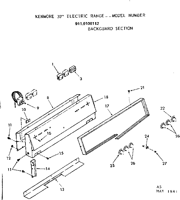 Kenmore 9119108112 backguard section diagram