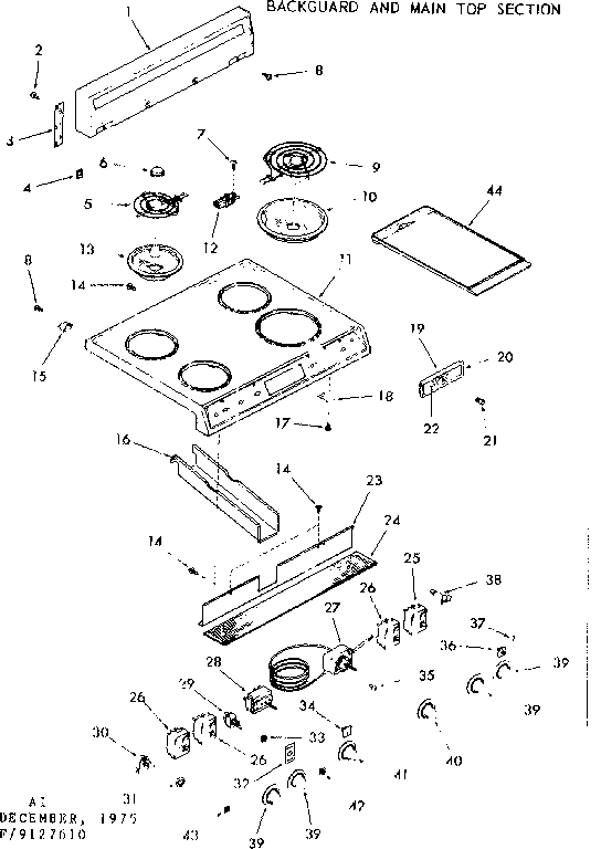 Kenmore 9119127610 backguard and main top section diagram