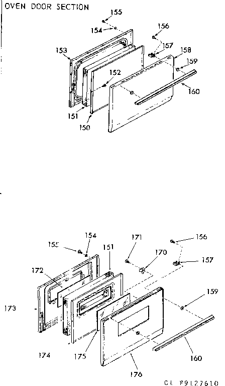 Kenmore 9119127610 oven door section diagram