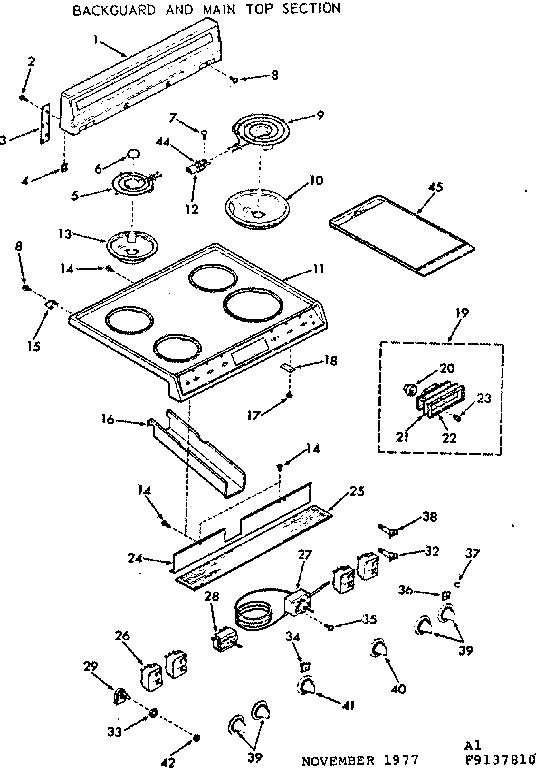 Kenmore 9119217810 backguard and main top section diagram