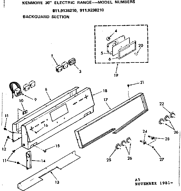 Kenmore 9119138210 backguard section diagram