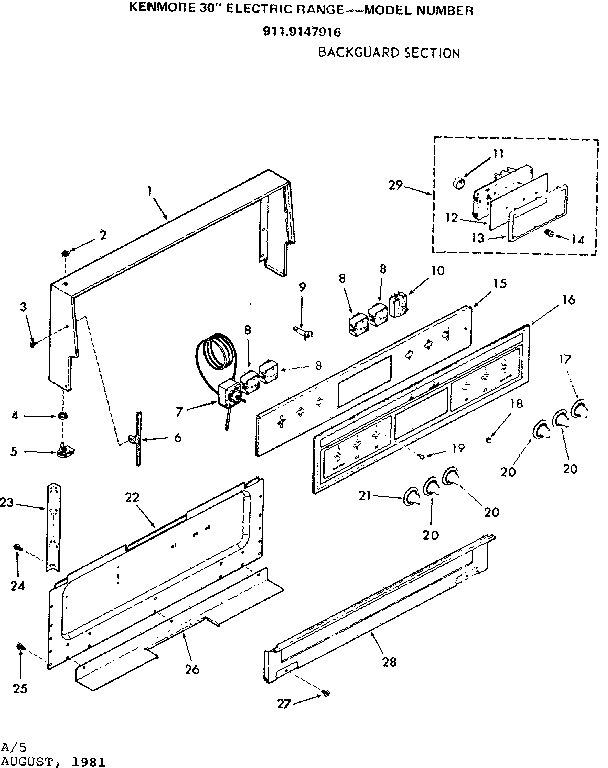 Kenmore 9119147916 backguard section diagram
