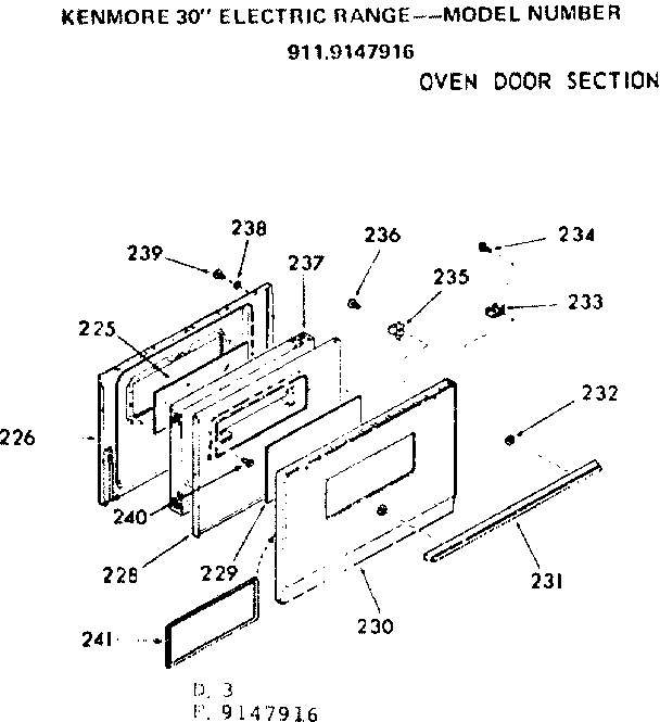 Kenmore 9119147916 oven door section diagram