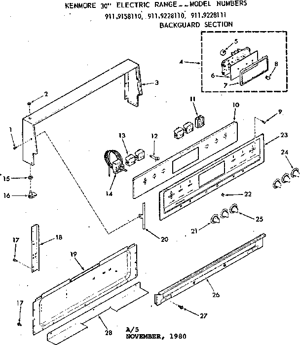 Kenmore 9119228110 backguard section diagram