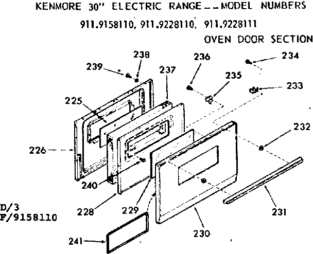 Kenmore 9119228110 oven door section diagram