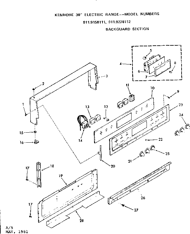 Kenmore 9119228112 backguard section diagram