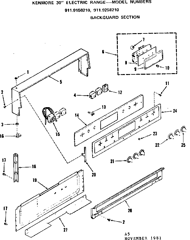 Kenmore 9119258210 backguard section diagram
