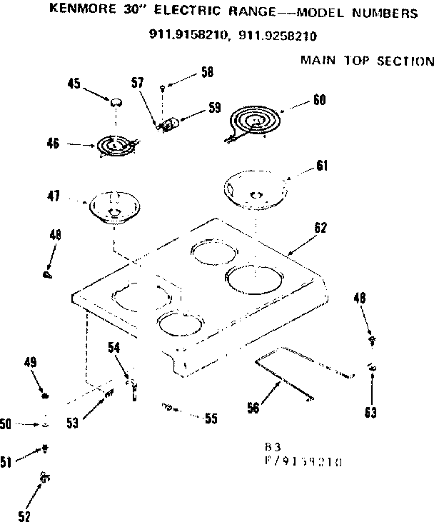 Kenmore 9119258210 main top section diagram