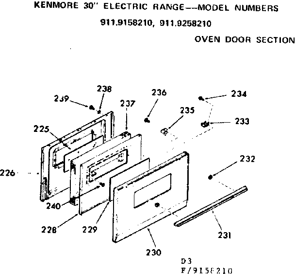 Kenmore 9119258210 oven door section diagram