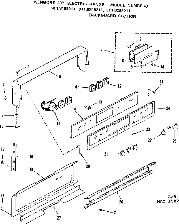 Kenmore 9119258211 backguard section diagram