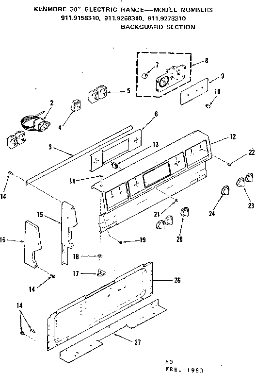 Kenmore 9119158310 backguard section diagram
