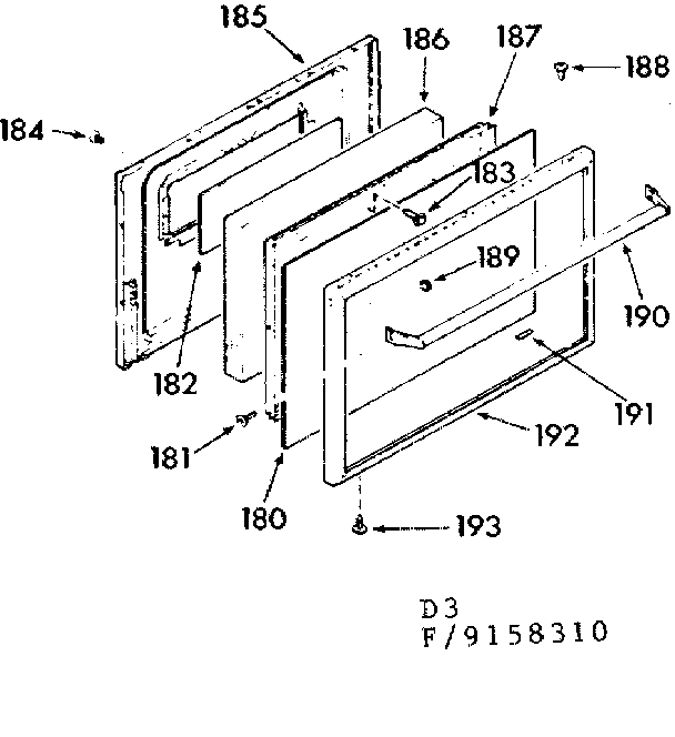 Kenmore 9119158310 oven door section diagram