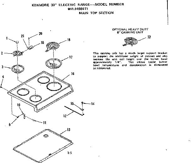 Kenmore 9119158411 main top section diagram