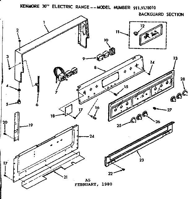 Kenmore 9119178010 backguard section diagram