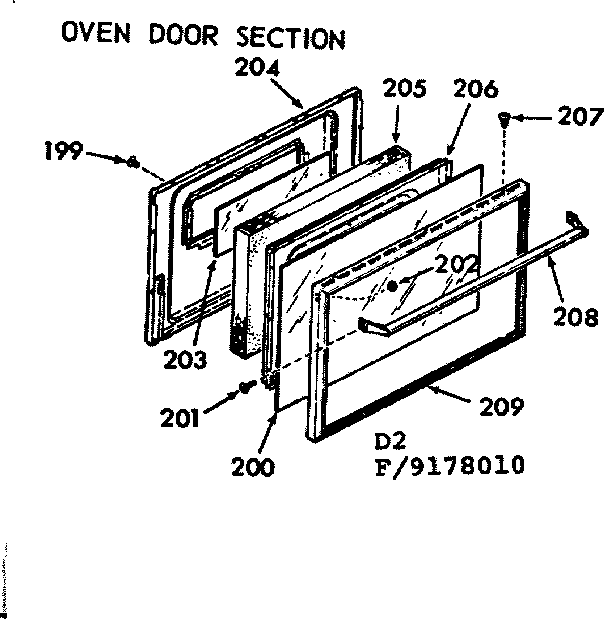 Kenmore 9119178010 oven door section diagram
