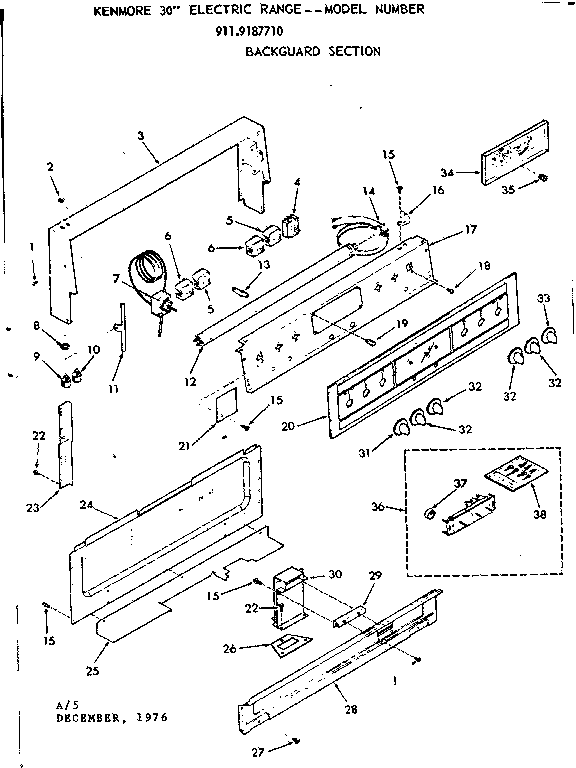 Kenmore 9119187710 backguard section diagram