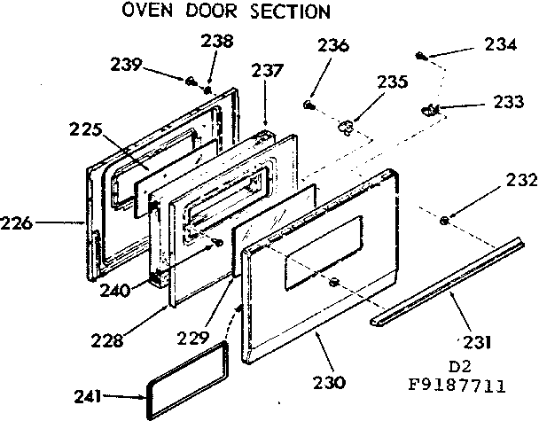 Kenmore 9119187711 oven door section diagram