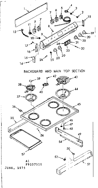Kenmore 9119207510 backguard and main top section diagram