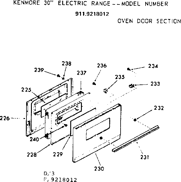 Kenmore 9119218012 oven door section diagram
