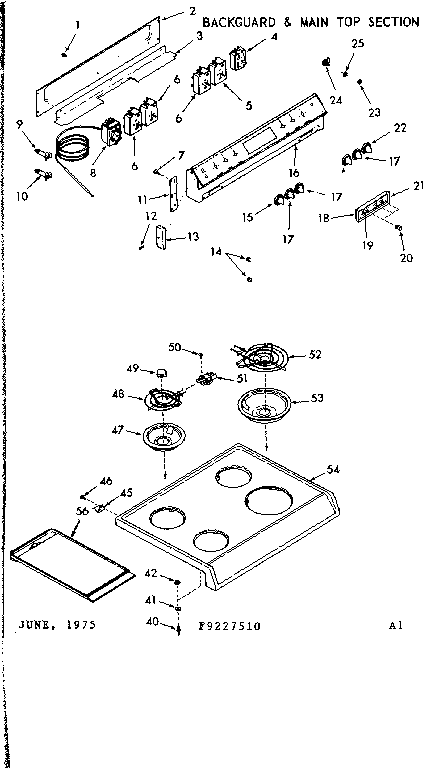 Kenmore 9119227540 backguard & main top section diagram