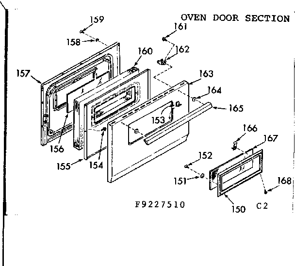 Kenmore 9119227540 oven door section diagram