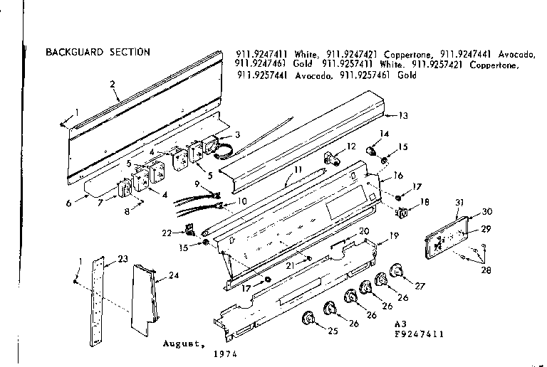 Kenmore 9119257411 backguard section diagram