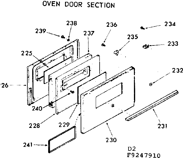 Kenmore 9119247910 oven door section diagram