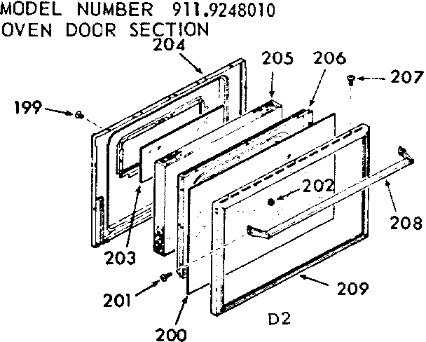 Kenmore 9119248010 oven door section diagram