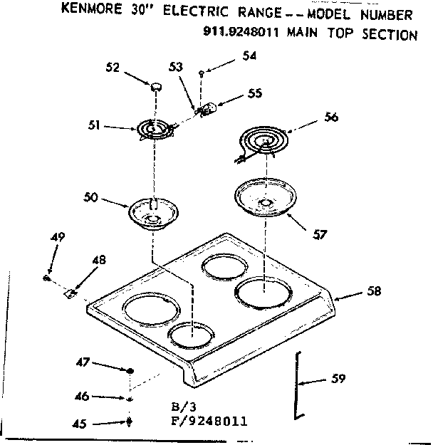 Kenmore 9119248011 main top section diagram