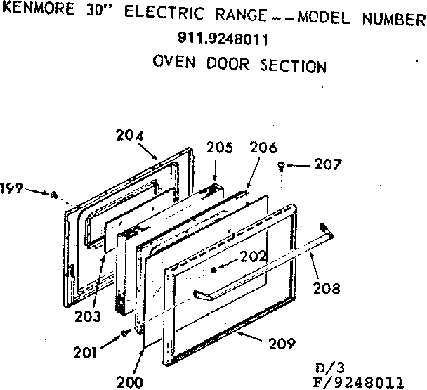 Kenmore 9119248011 oven door section diagram