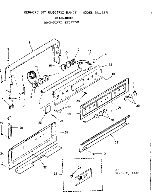 Kenmore 9119248012 backguard section diagram