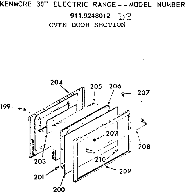 Kenmore 9119248012 oven door section diagram