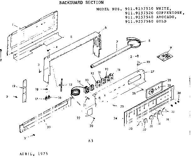 Kenmore 9119257560 backguard section diagram