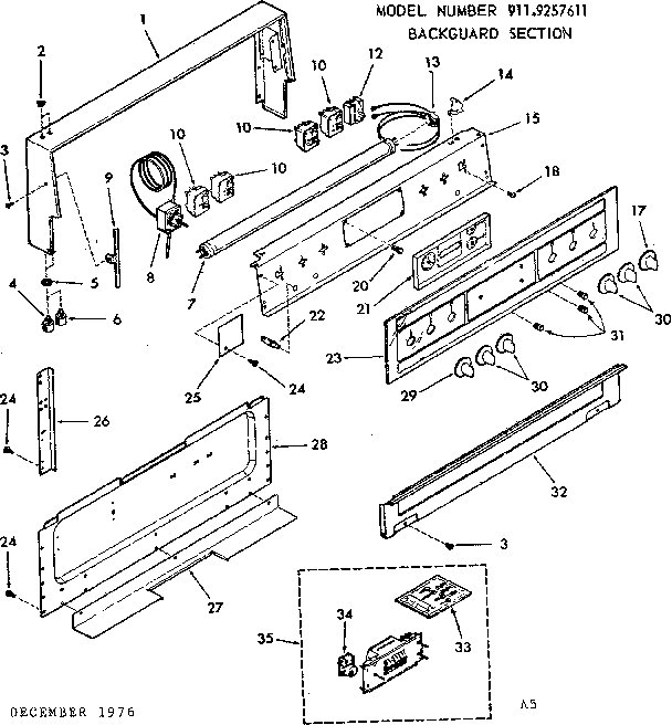 Kenmore 9119257611 backguard section diagram
