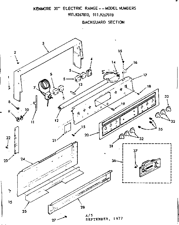 Kenmore 9119267910 backguard section diagram