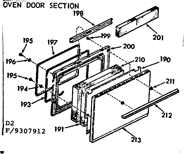 Kenmore 9119307912 oven door section diagram