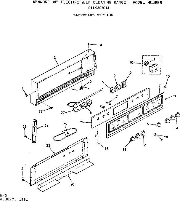 Kenmore 9119307914 backguard section diagram