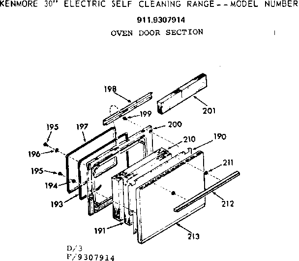 Kenmore 9119307914 oven door section diagram