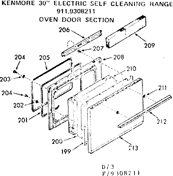 Kenmore 9119308211 oven door section diagram