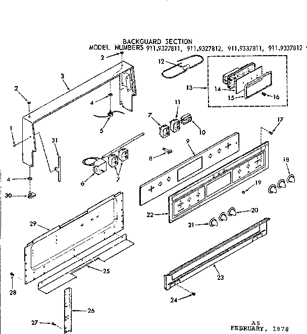 Kenmore 9119327812 backguard section diagram