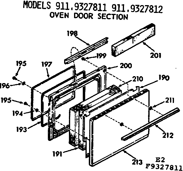 Kenmore 9119327812 oven door section diagram