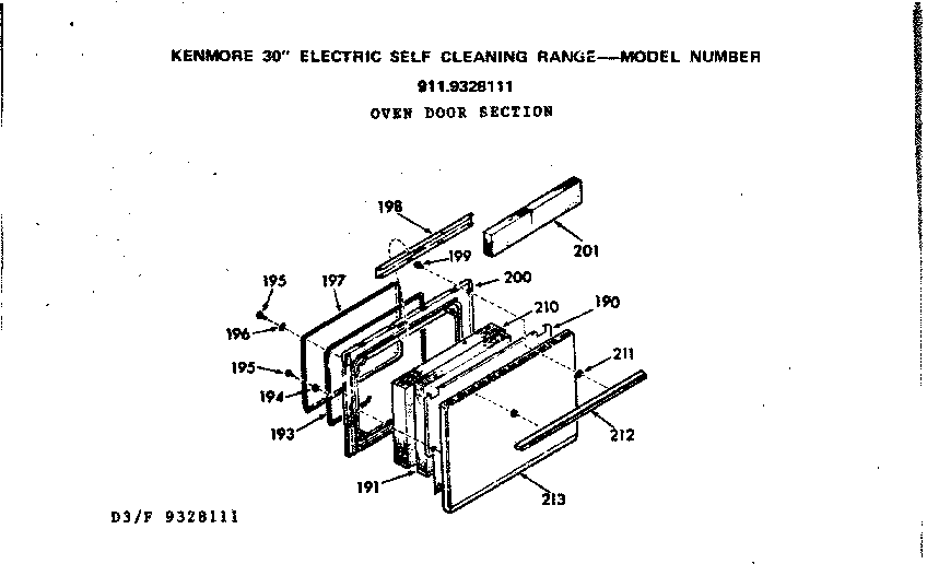 Kenmore 9119328111 oven door section diagram