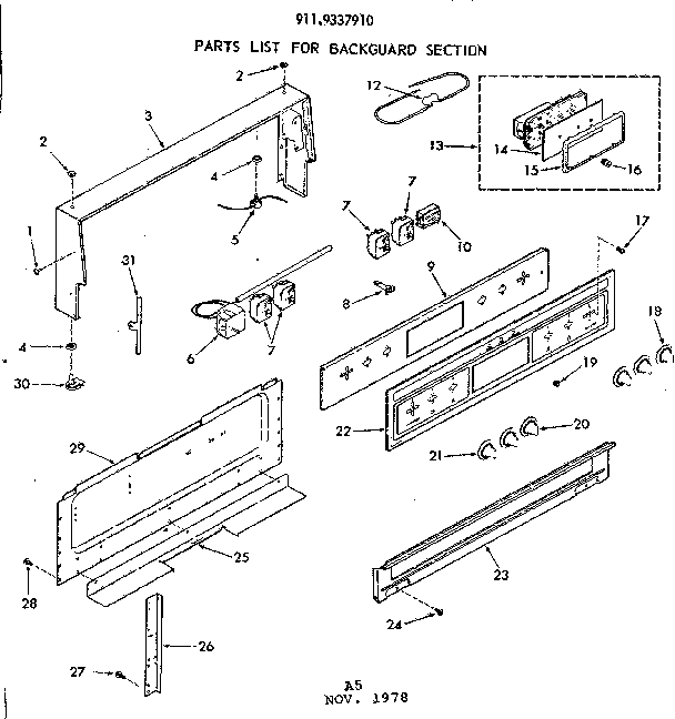 Kenmore 9119337910 backguard section diagram