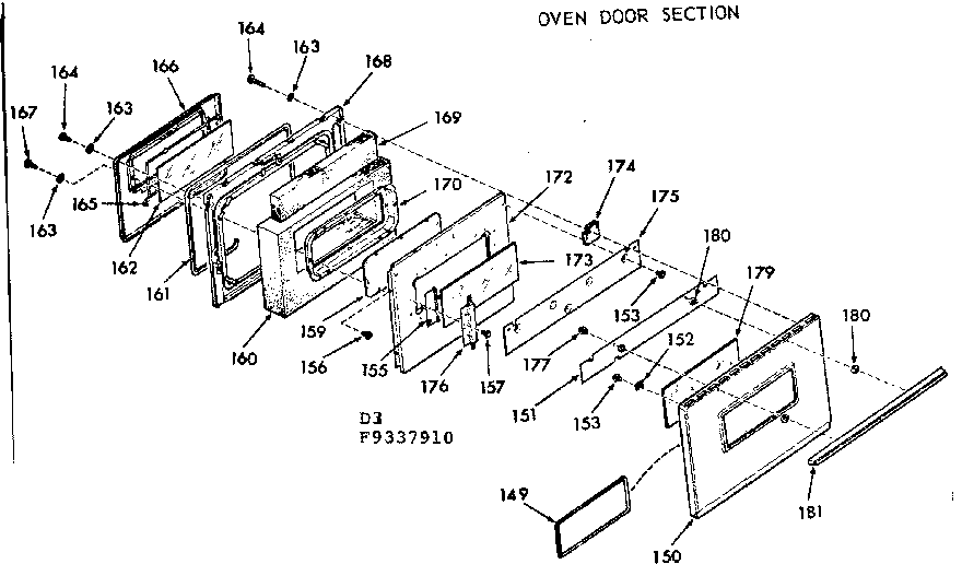 Kenmore 9119337910 oven door section diagram