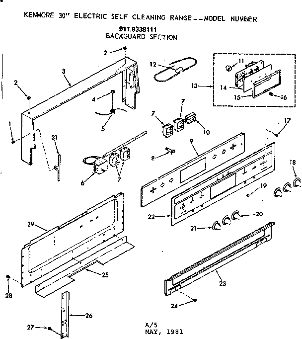 Kenmore 9119338111 backguard section diagram