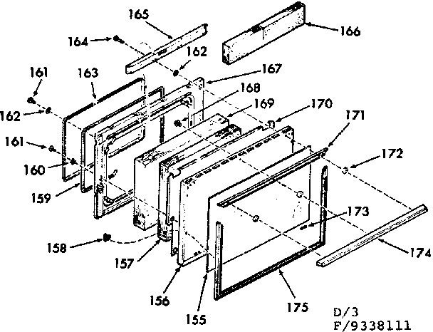 Kenmore 9119338111 oven doorsection diagram