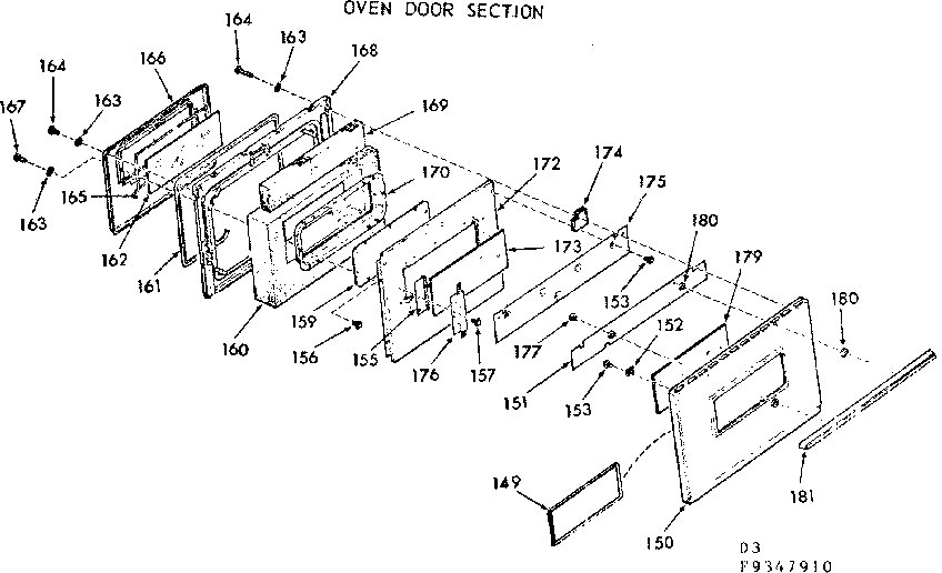 Kenmore 9119347910 oven door section diagram