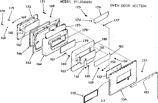 Kenmore 9119368010 oven door section diagram