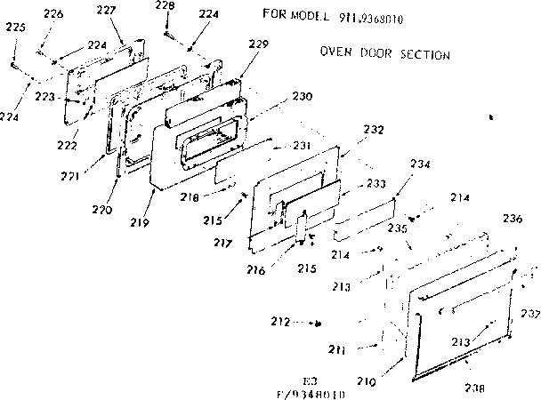Kenmore 9119368010 oven door section diagram