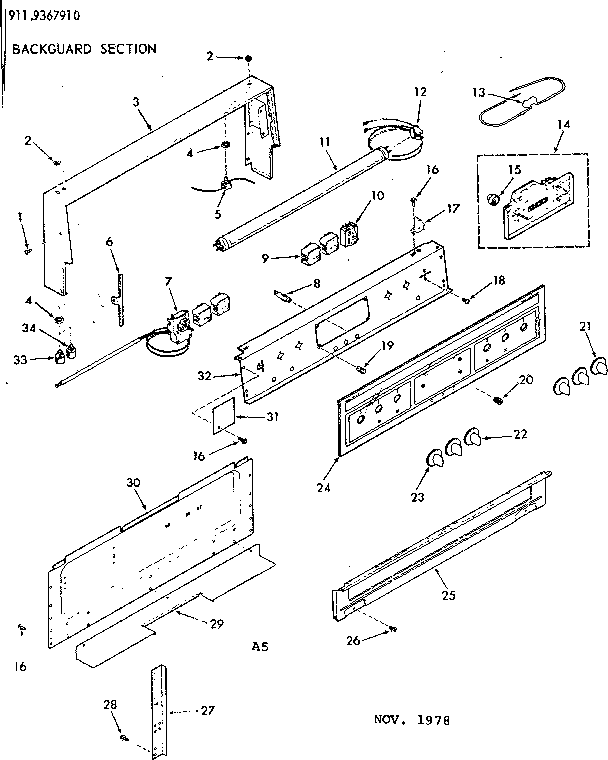 Kenmore 9119367910 backguard section diagram